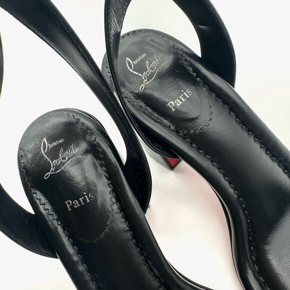 CHRISTIAN LOUBOUTIN Miss Sabina Black Ankle Strap Heel Size 37.5 Patent Leather - Picture 12 of 14